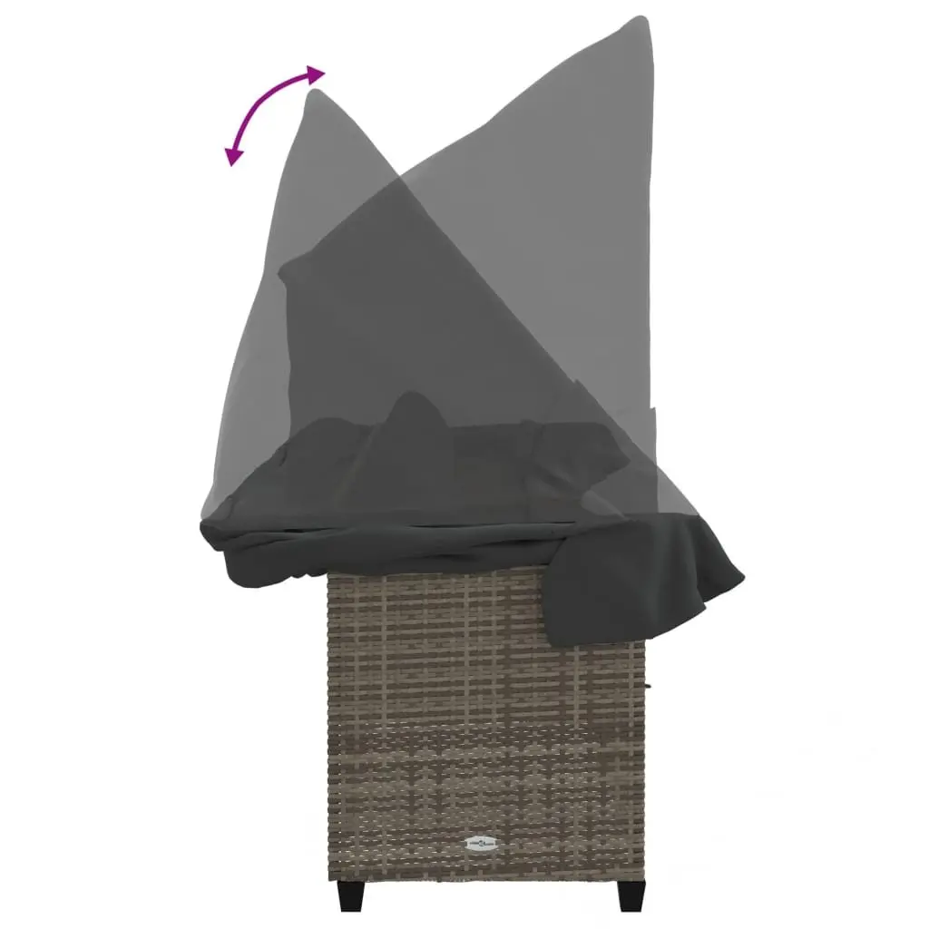 Grey Poly Rattan Sun Lounger with Canopy