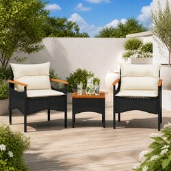 Durable 3 Piece Garden Sofa Set with Cushions in Black