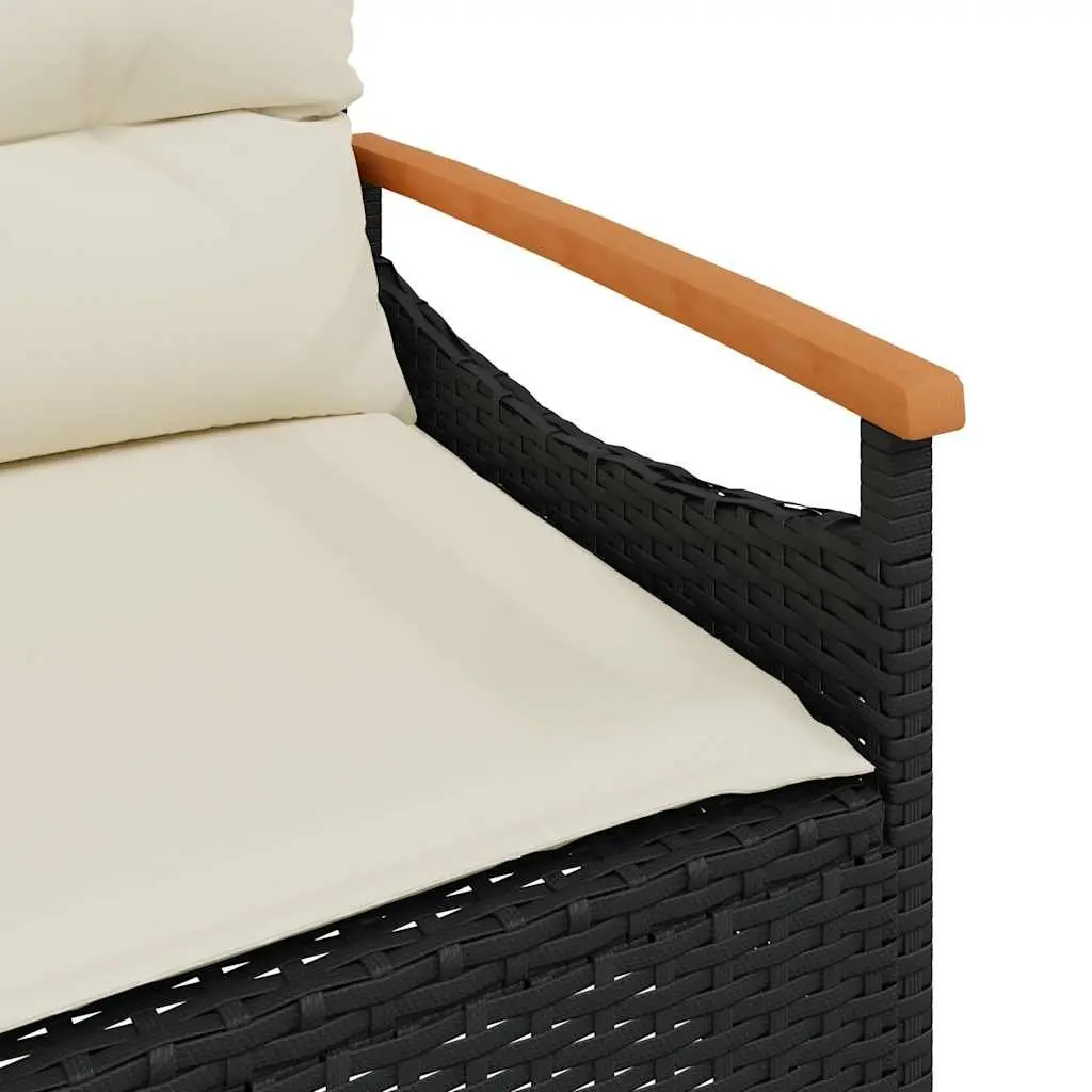 3 Piece Outdoor Garden Sofa Set PE Rattan Acacia Wood Black