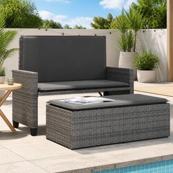 Durable 2-in-1 Garden Bench Loveseat Sofa Bed Grey