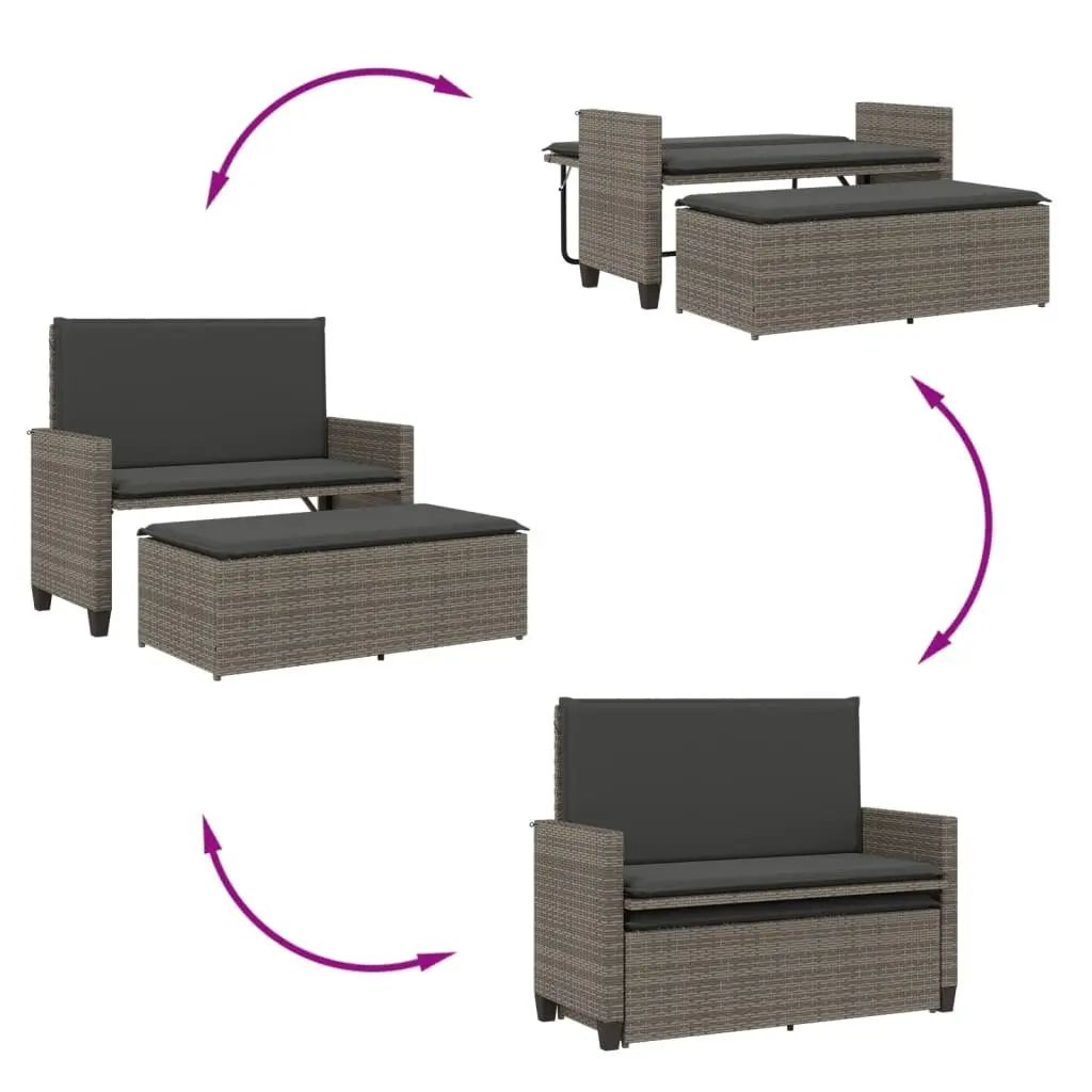 2-in-1 Garden Bench Loveseat Sofa Bed Grey