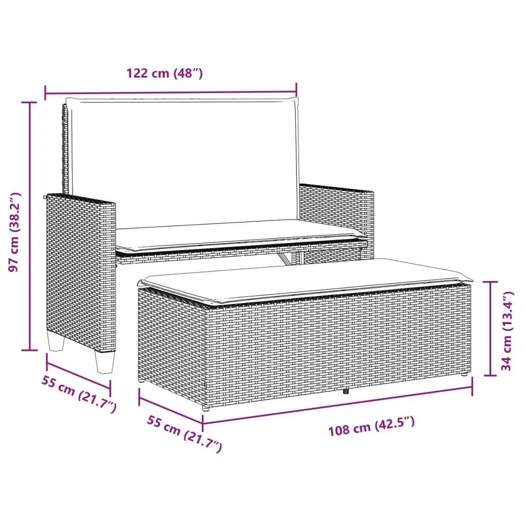 2-in-1 Garden Bench Loveseat Sofa Bed Grey