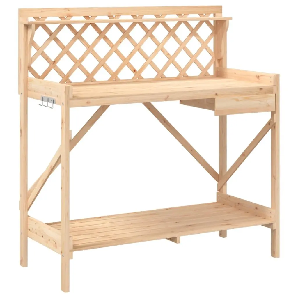 Potting Bench with Trellis and Metal Hooks