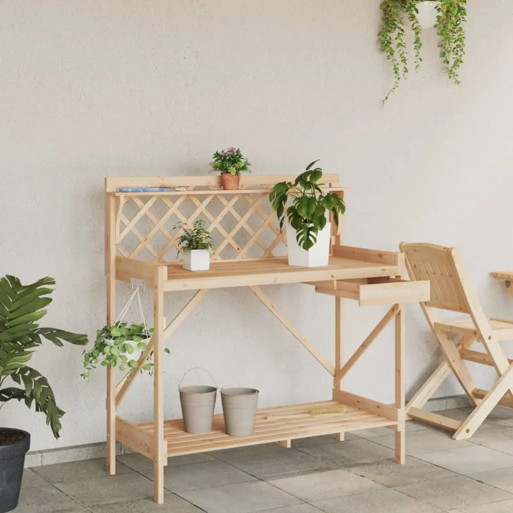 Potting Bench with Trellis and Metal Hooks