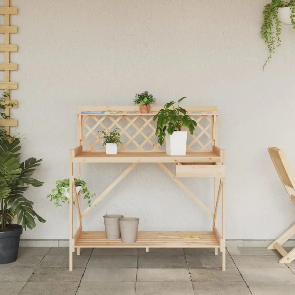 Potting Bench with Trellis and Metal Hooks
