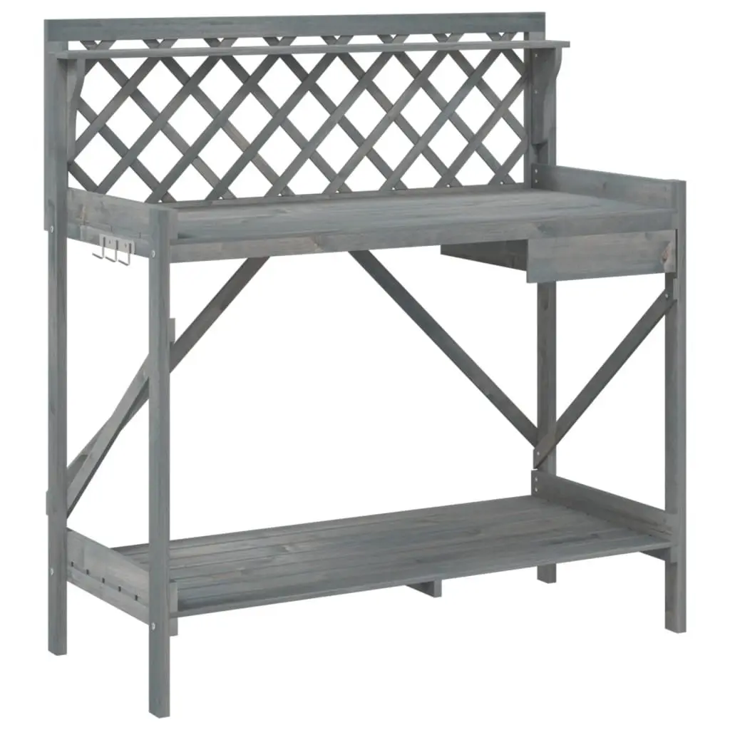 Potting Bench with Trellis Grey Solid Wood Fir Garden Plant Stand Workbench