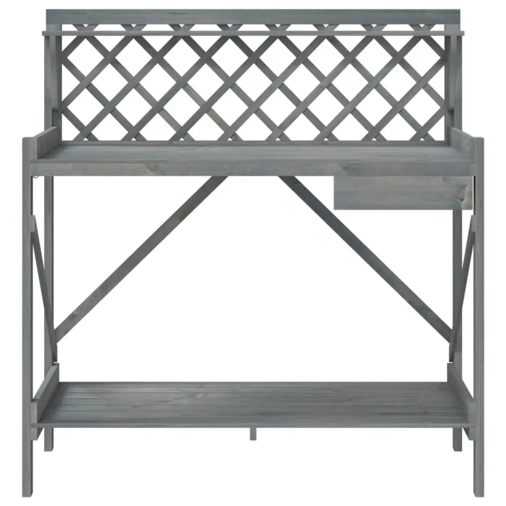 Potting Bench with Trellis Grey Solid Wood Fir Garden Plant Stand Workbench