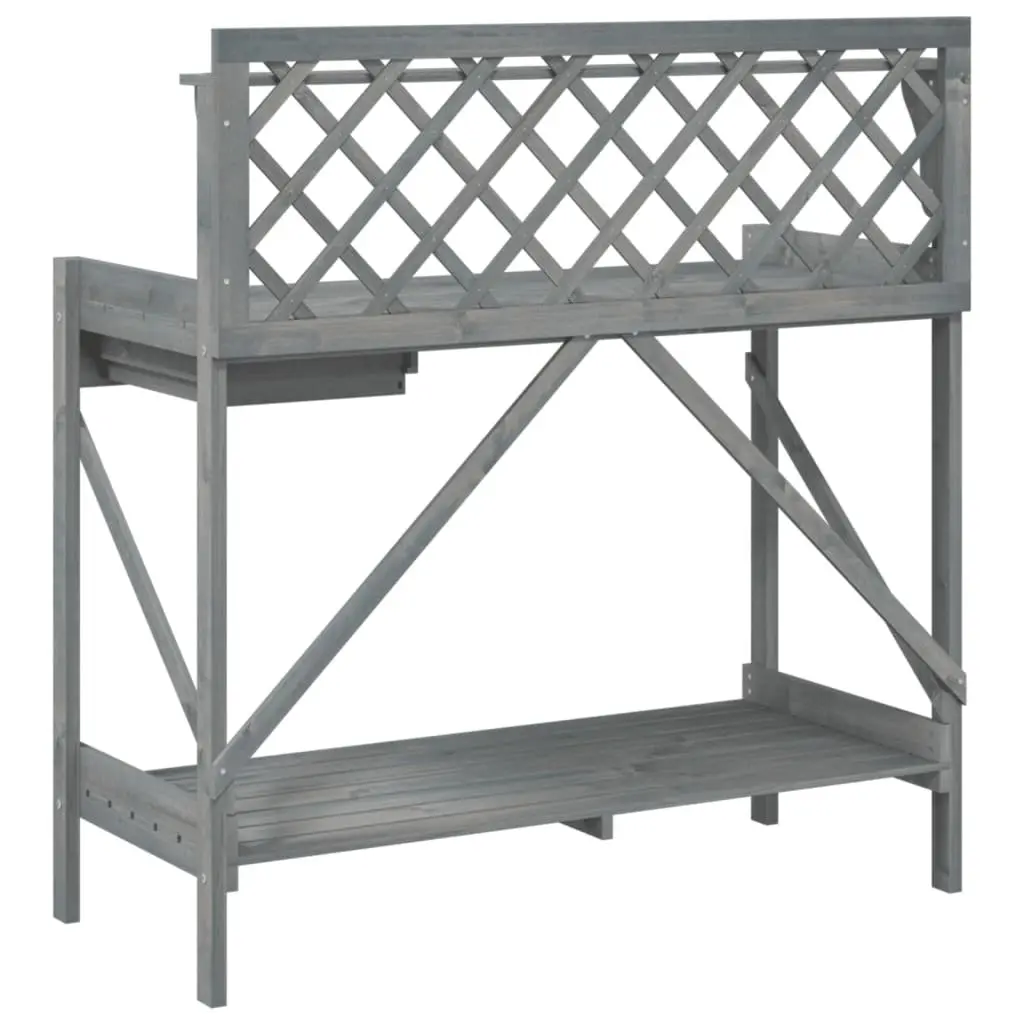 Potting Bench with Trellis Grey Solid Wood Fir Garden Plant Stand Workbench