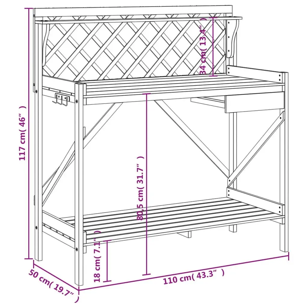 Potting Bench with Trellis Grey Solid Wood Fir Garden Plant Stand Workbench