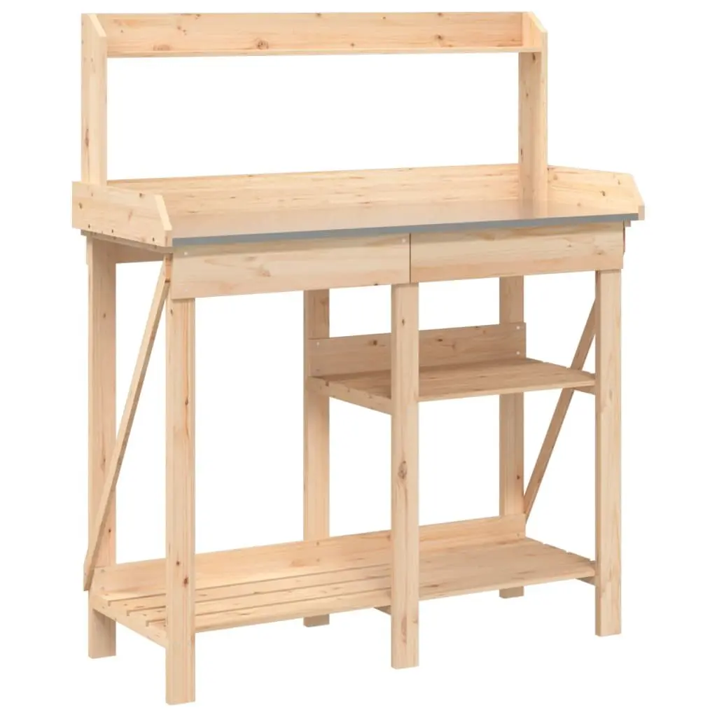 Solid Wood Potting Bench with Shelves and Drawer