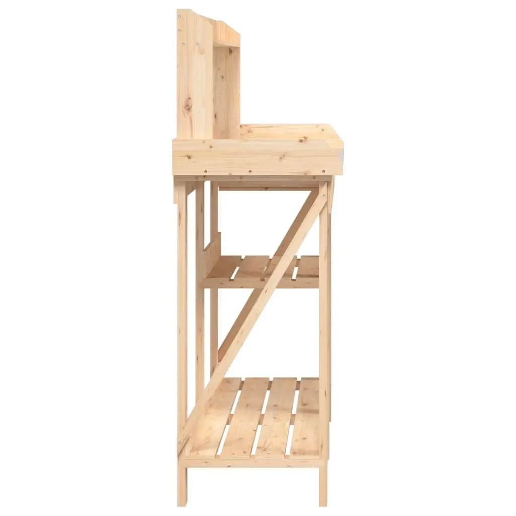 Solid Wood Potting Bench with Shelves and Drawer