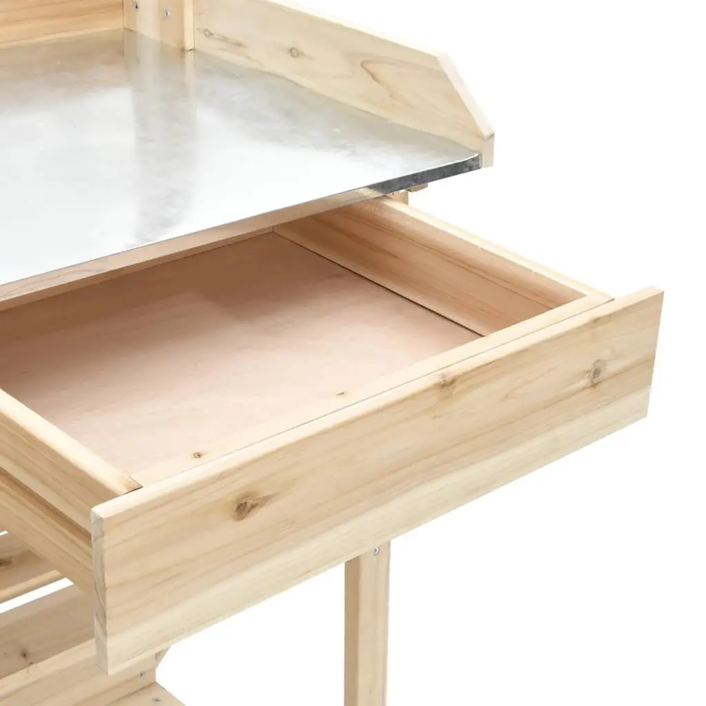 Solid Wood Potting Bench with Shelves and Drawer