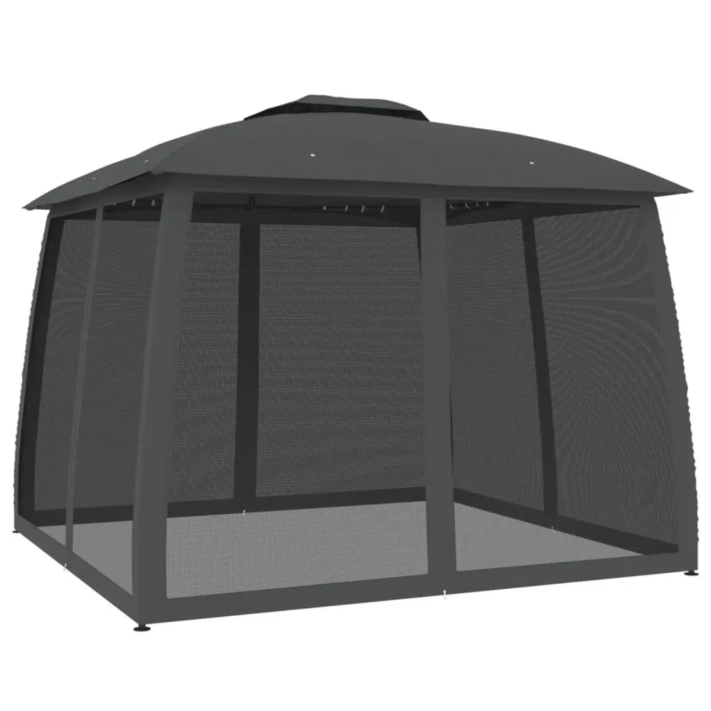 Gazebo Steel 2.93 x 2.93m Polyester Anthracite Double Roof Mesh Walls