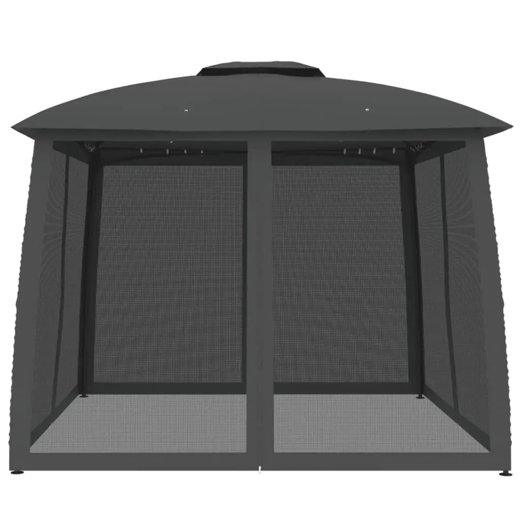 Gazebo Steel 2.93 x 2.93m Polyester Anthracite Double Roof Mesh Walls