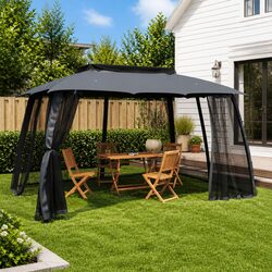 Sturdy Outdoor Gazebo with Double Roof and Mesh Walls 3.93x2.93m