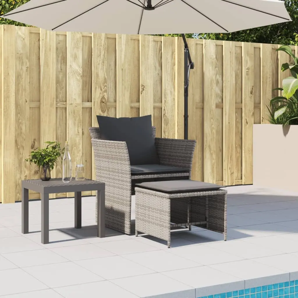 Garden Chair Footstool Grey PE Rattan Outdoor Armchair Patio Seat