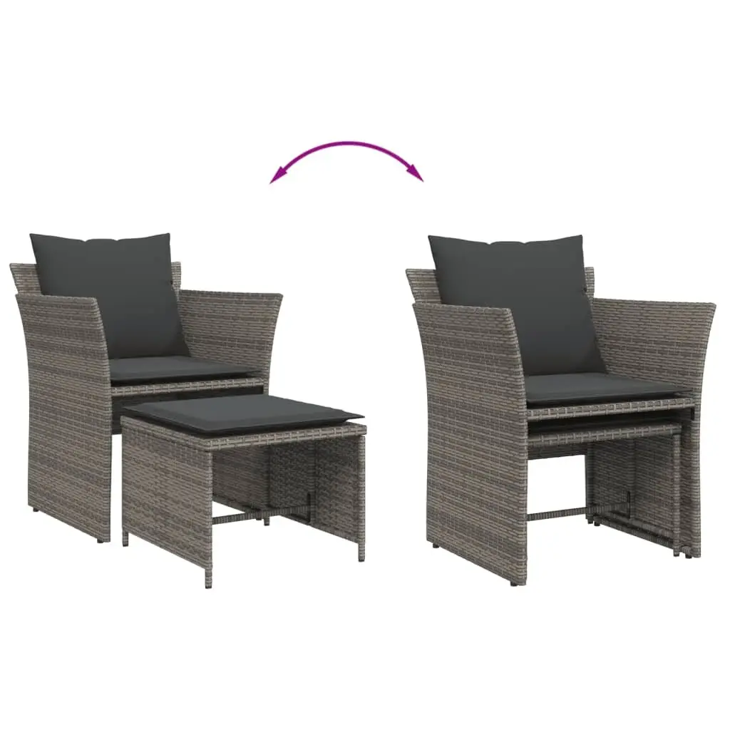 Garden Chair Footstool Grey PE Rattan Outdoor Armchair Patio Seat