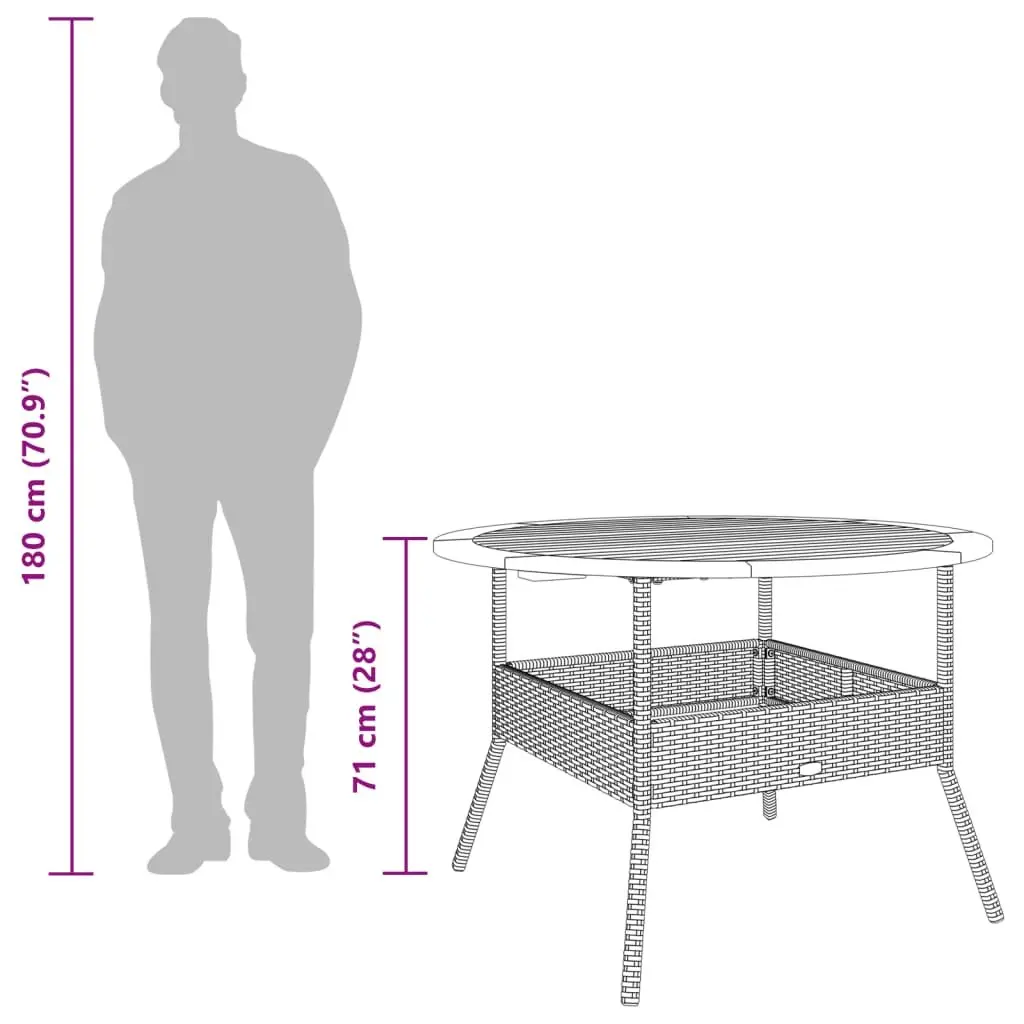 Garden Table PE Rattan Black Round 110 cm Outdoor Furniture