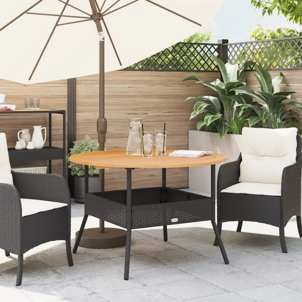 Garden Table PE Rattan Black Round 110 cm Outdoor Furniture