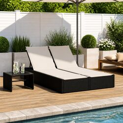 Sturdy Black Double Sun Lounger with Cushions for Outdoor Use