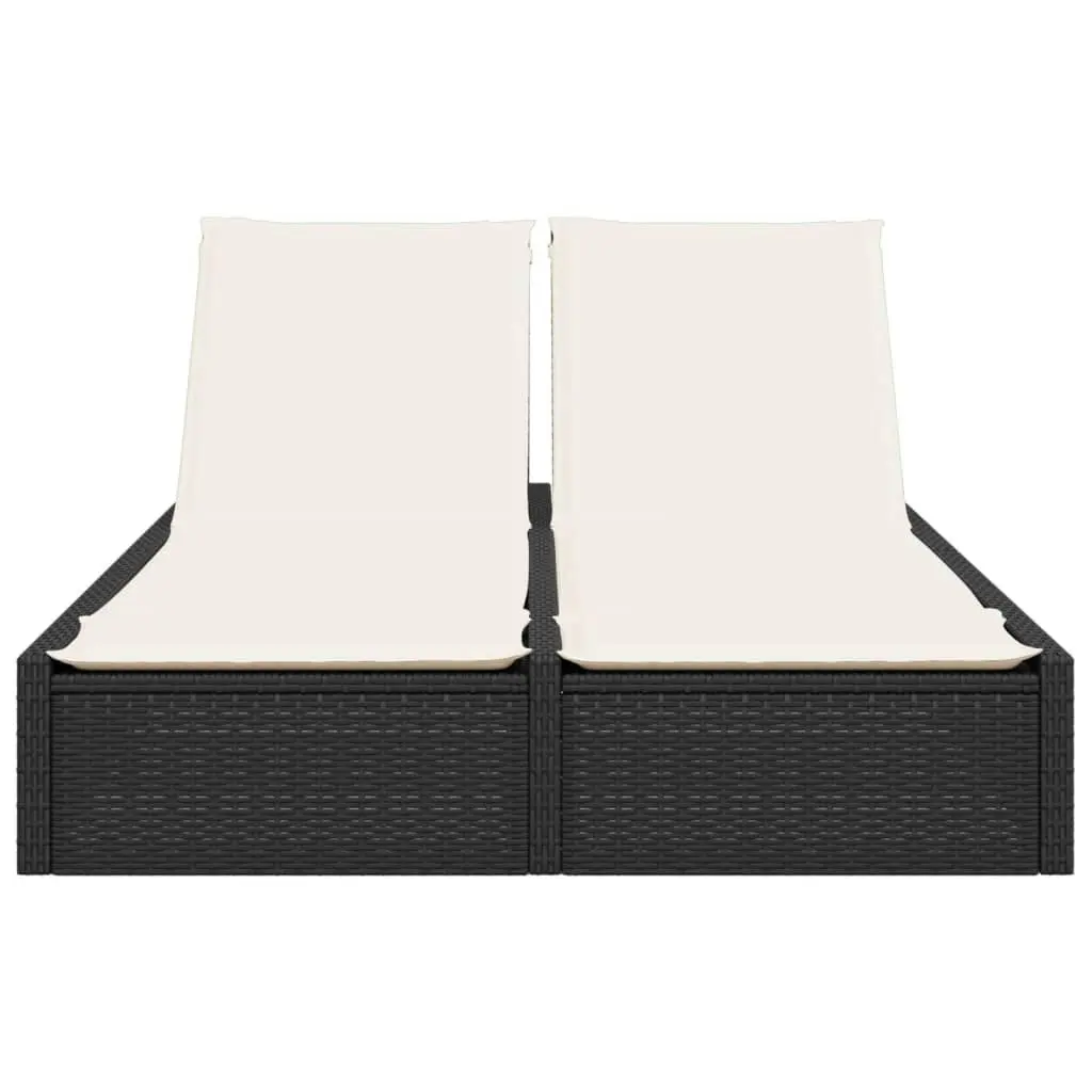Double Sun Lounger PE Rattan Powder-coated Steel Adjustable Backrest Black