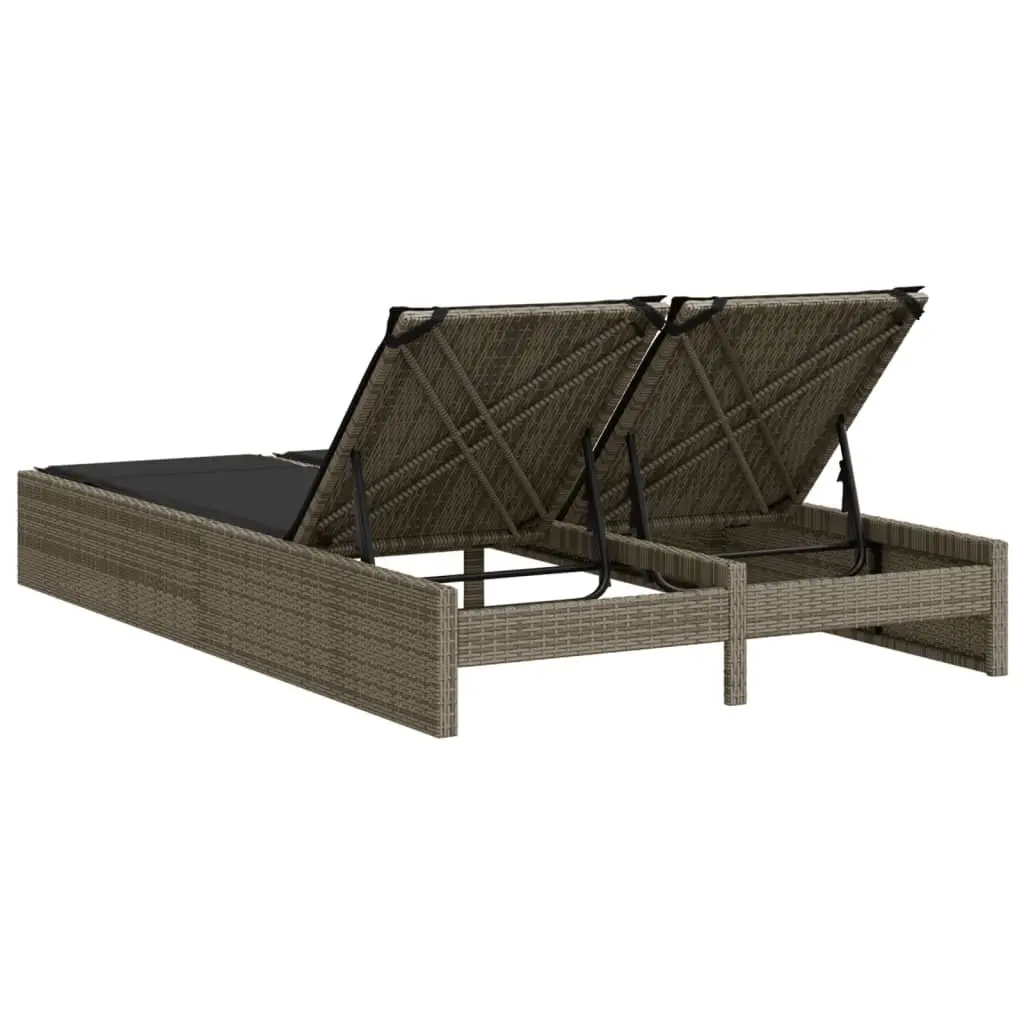 Double Sun Lounger PE Rattan Grey Outdoor Seating Recliner with Padded Cushions