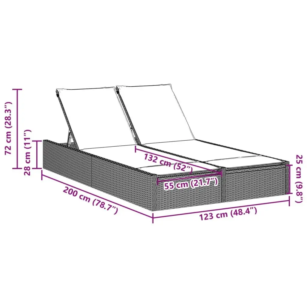 Double Sun Lounger with Adjustable Backrest