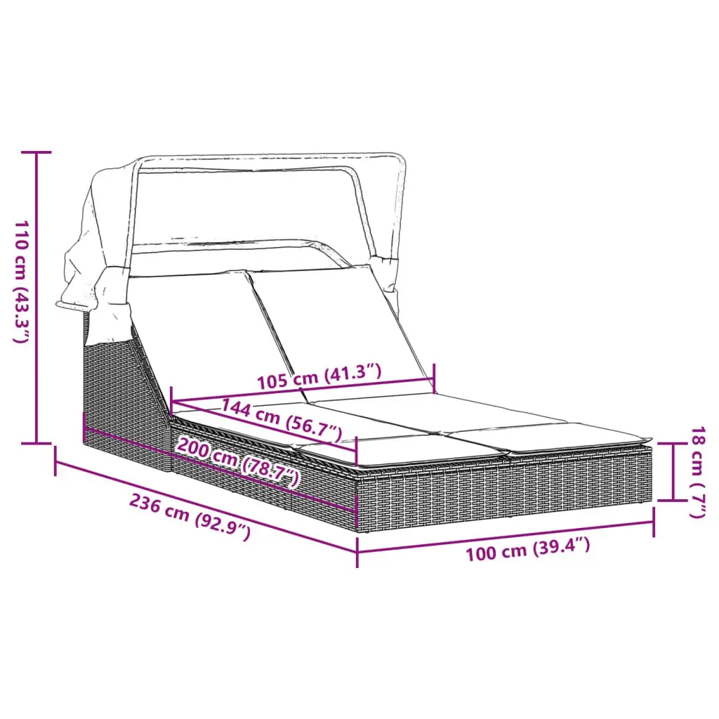 Double Sun Lounger with Adjustable Canopy