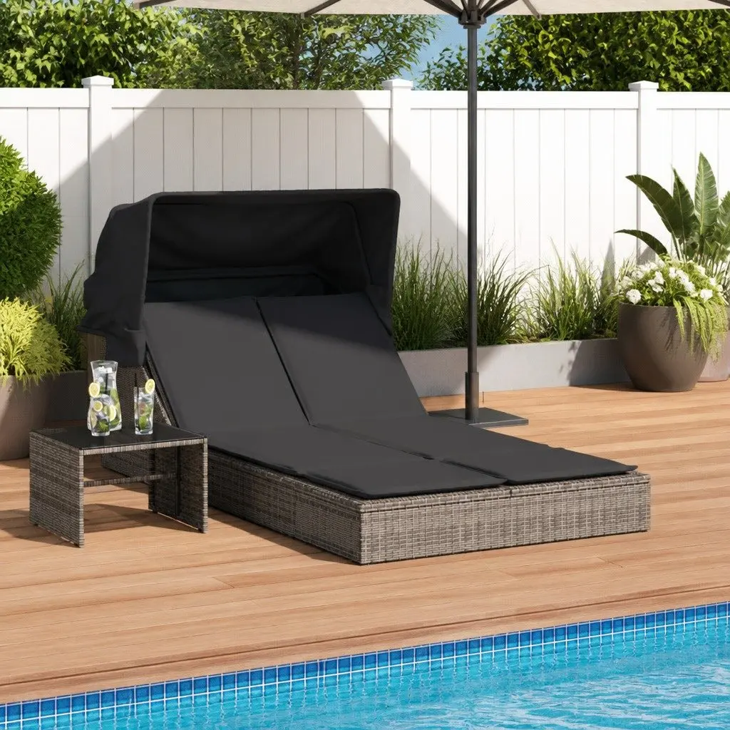 Double Sun Lounger with Adjustable Backrest and Canopy
