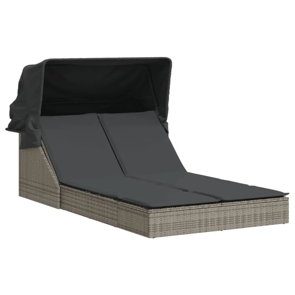 Double Sun Lounger with Adjustable Backrest and Canopy
