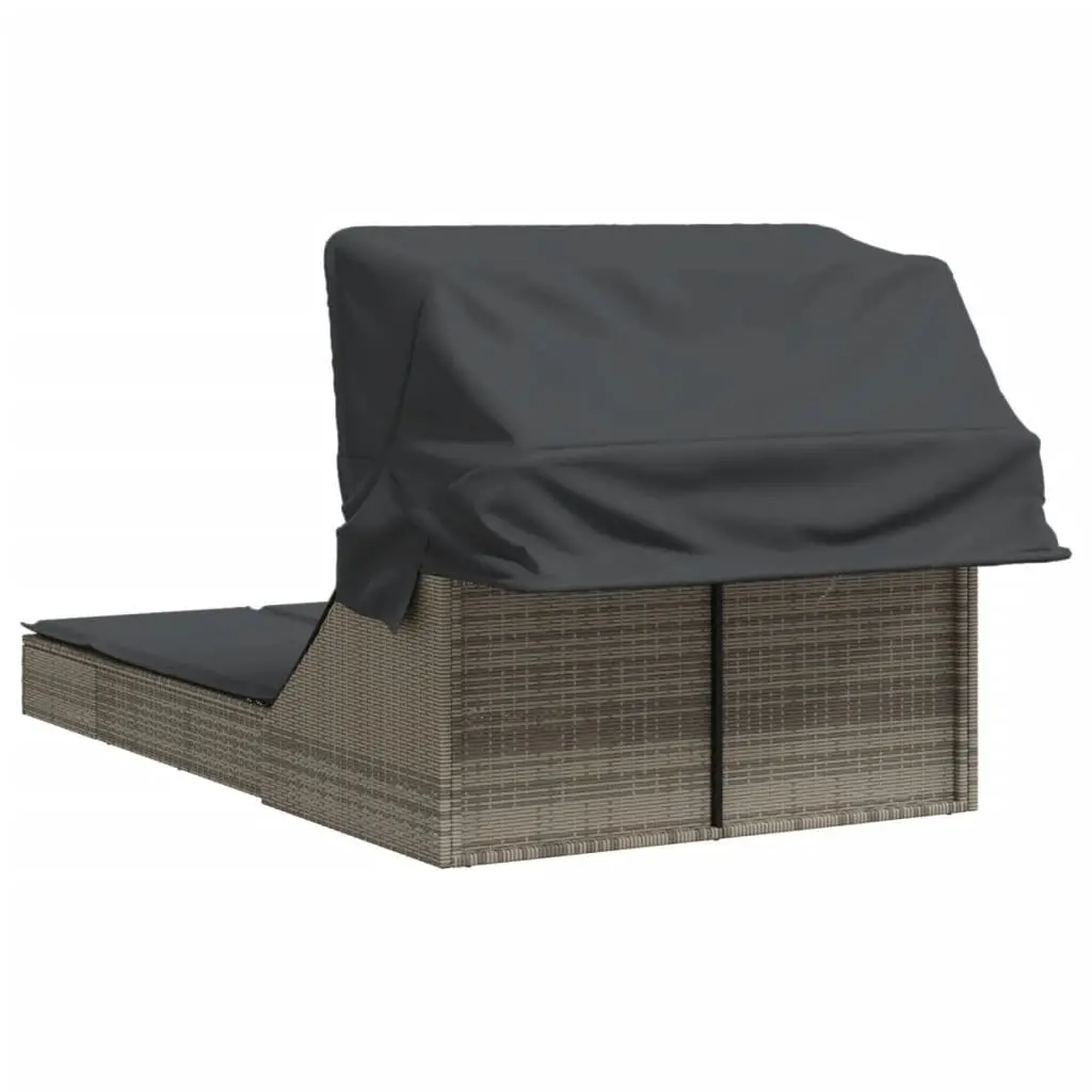 Double Sun Lounger with Adjustable Backrest and Canopy