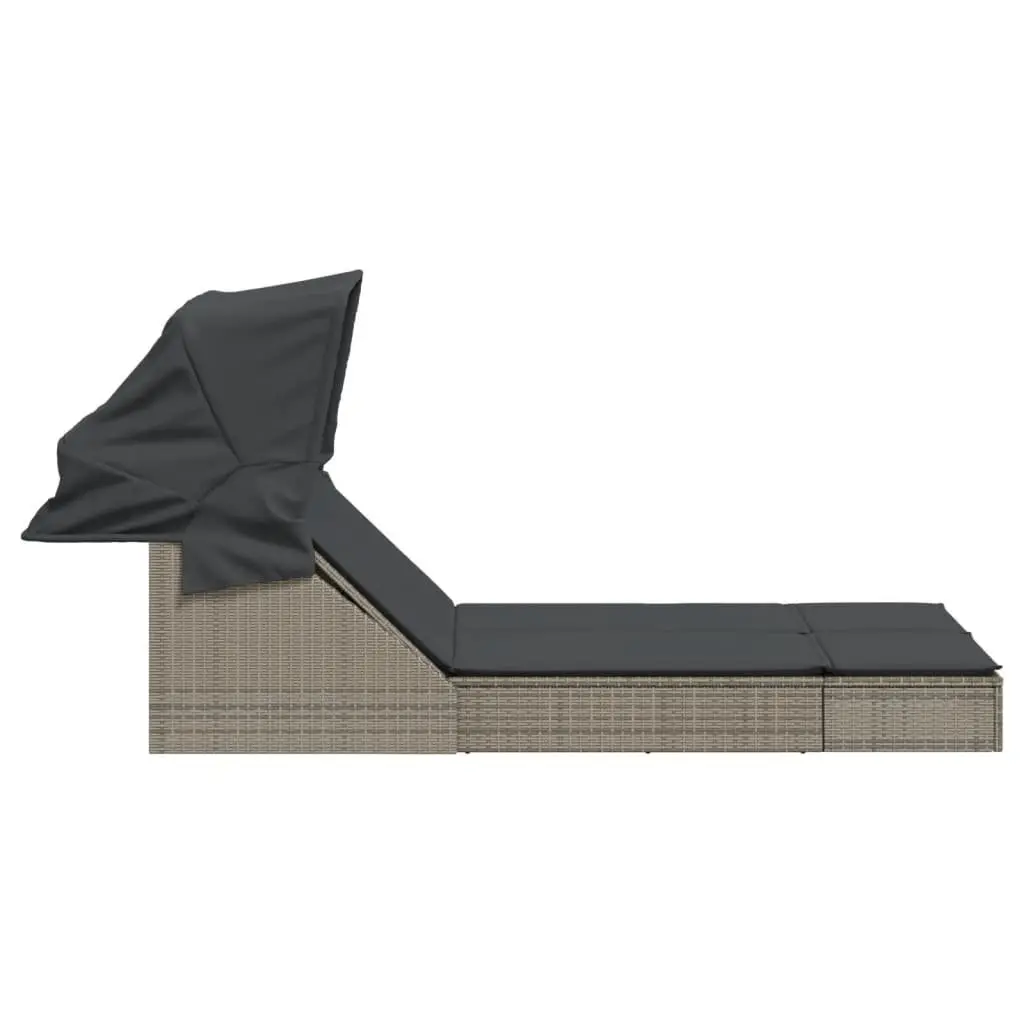Double Sun Lounger with Adjustable Backrest and Canopy