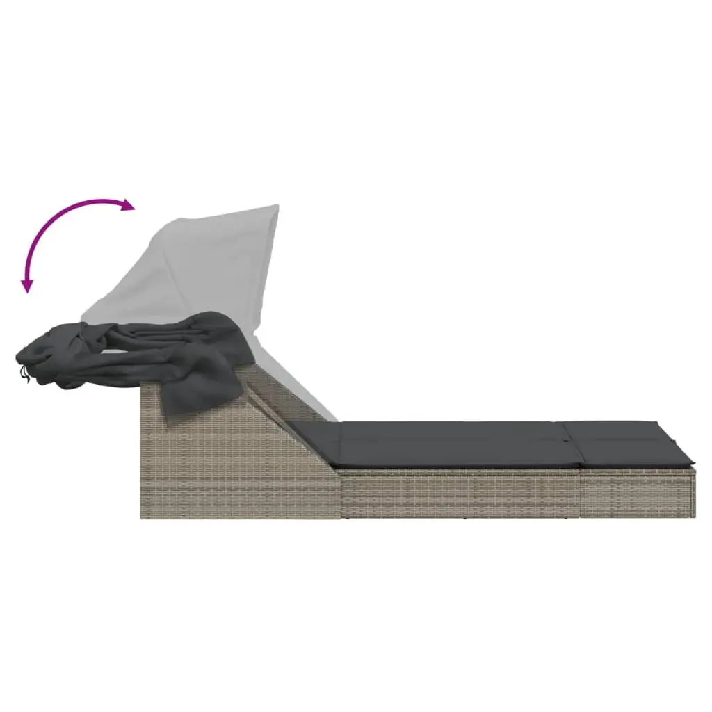 Double Sun Lounger with Adjustable Backrest and Canopy