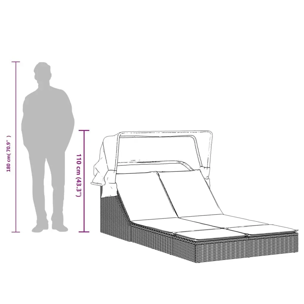 Double Sun Lounger with Adjustable Backrest and Canopy