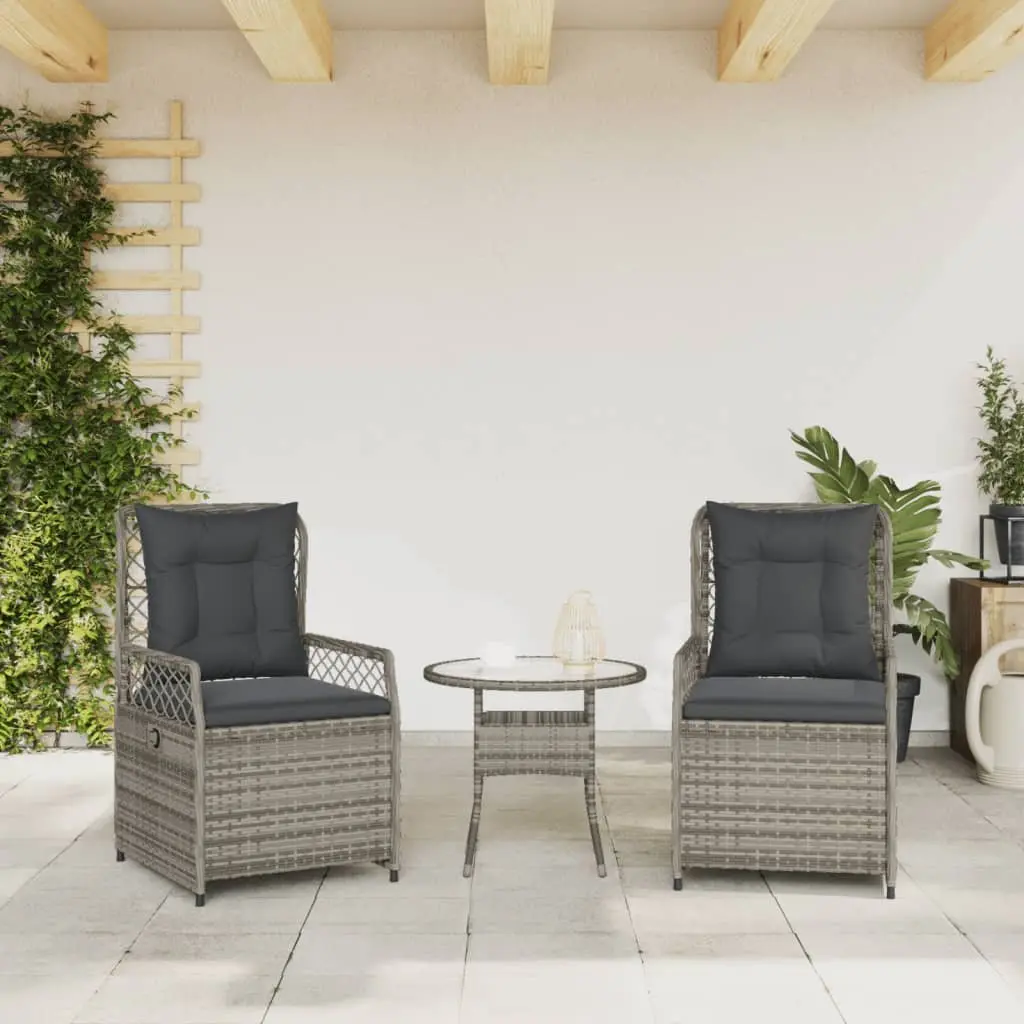 Reclining Garden Chairs PE Rattan Adjustable Backrest Cushioned 2 Piece Grey
