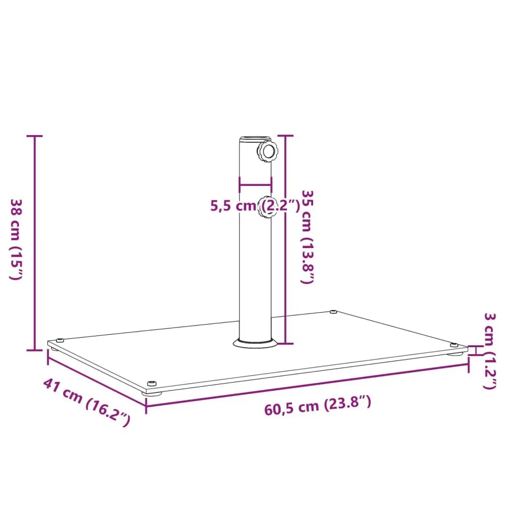 Parasol Base Steel Rectangular 15kg Grey Fits 32 38 48mm Poles