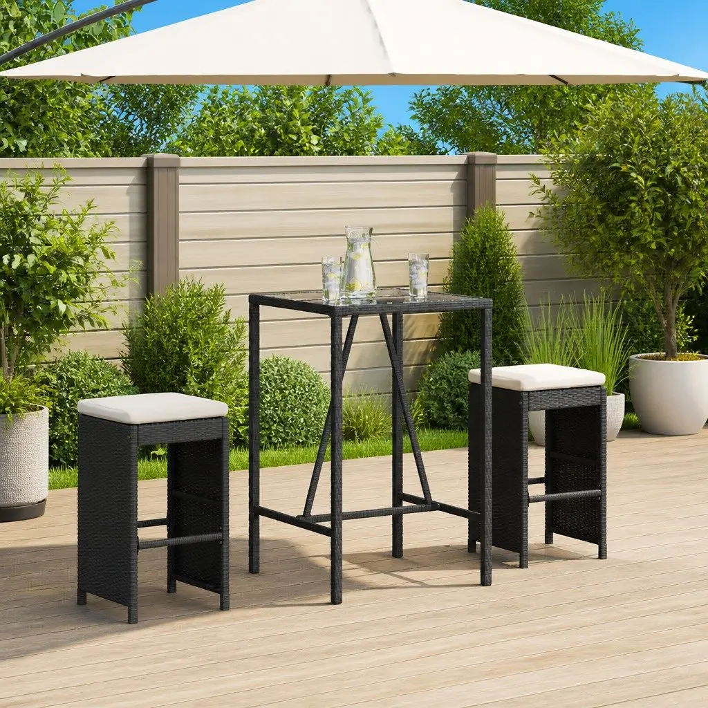 Black Poly Rattan Outdoor Bar Stools Set of 2