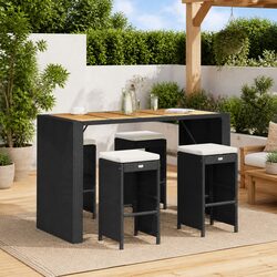 4-Piece Black Outdoor Bar Stool Set with Cushions