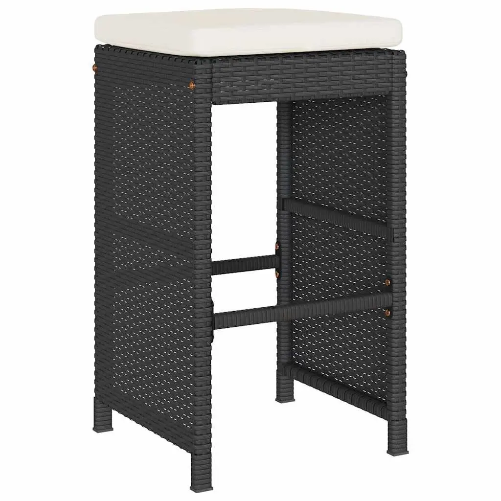 4-Piece Black Outdoor Bar Stool Set with Cushions