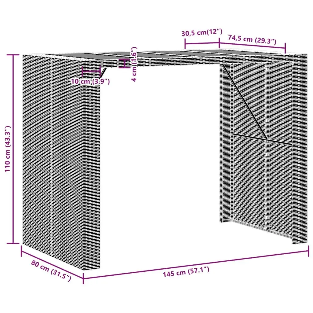 Outdoor Bar Table with Durable Poly Rattan Frame