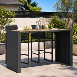 Durable Black Poly Rattan Garden Bar Table with Acacia Top