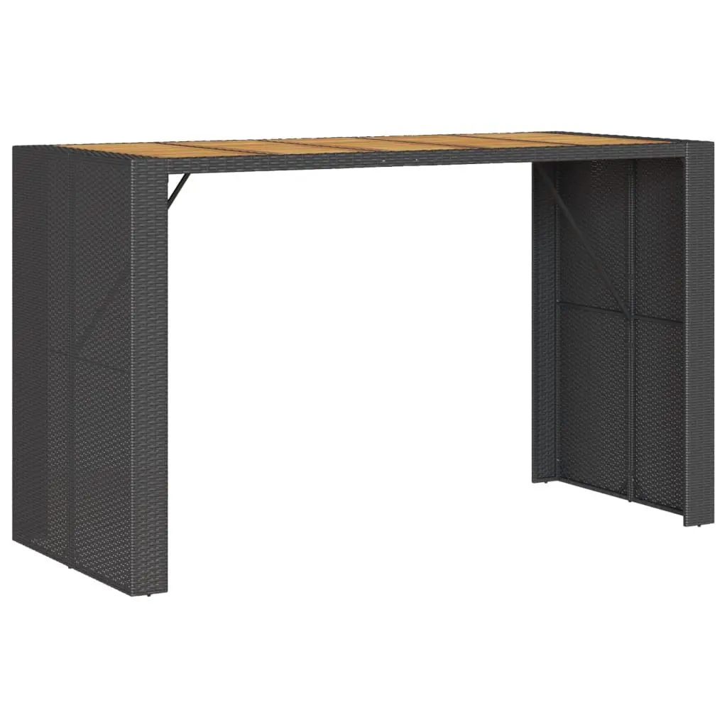 Garden Bar Table Acacia Wood Top Black Poly Rattan 185x80x110cm