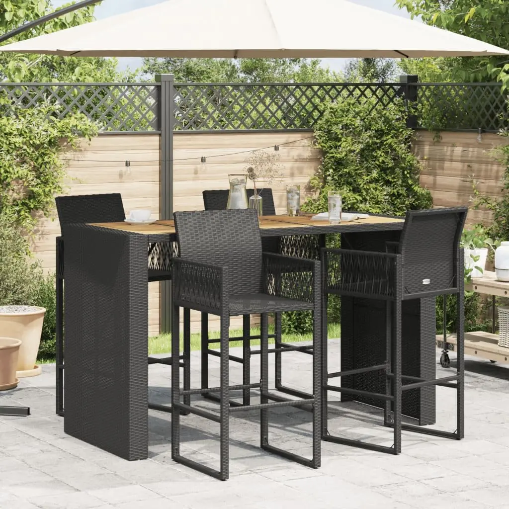 Garden Bar Table Acacia Wood Top Black Poly Rattan 185x80x110cm