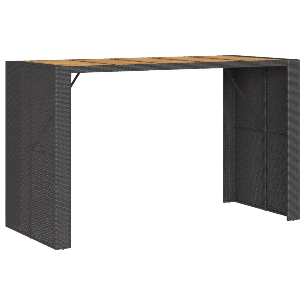 Garden Bar Table Acacia Wood Top Black Poly Rattan 185x80x110cm