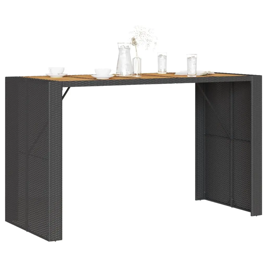 Garden Bar Table Acacia Wood Top Black Poly Rattan 185x80x110cm