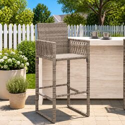 Outdoor Bar Stools Set 2 Piece Garden Patio Seating with Backrest Armrests Grey