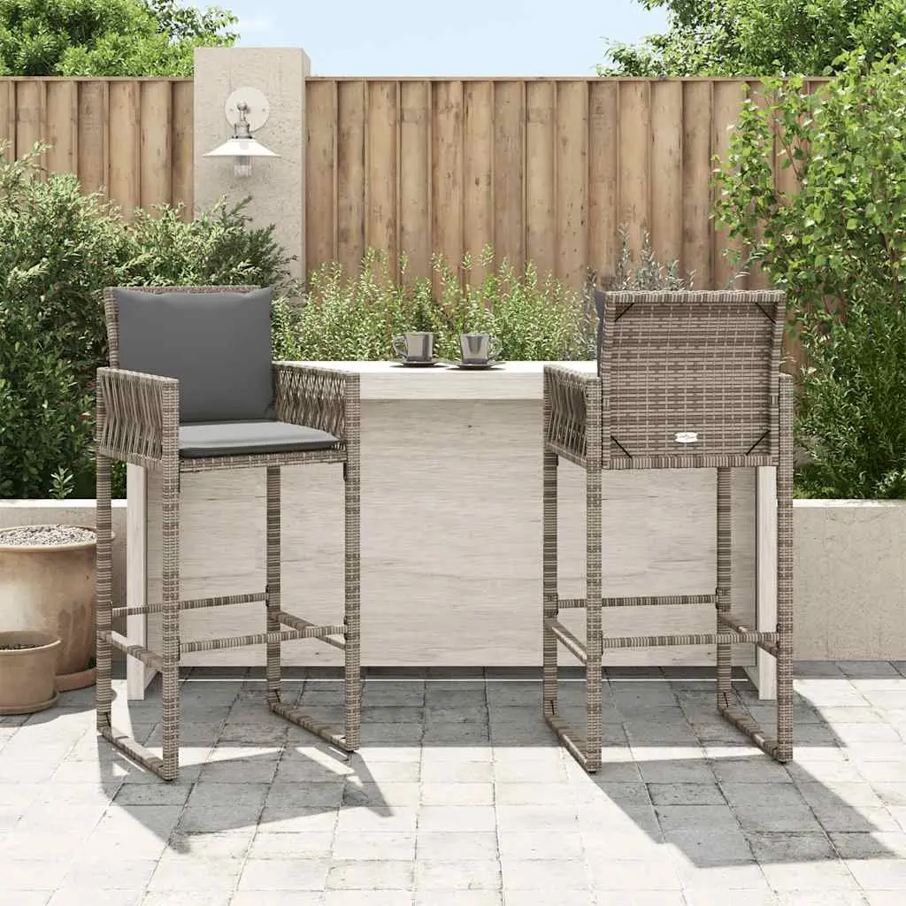 Outdoor Bar Stools PE Rattan Grey 2 Piece