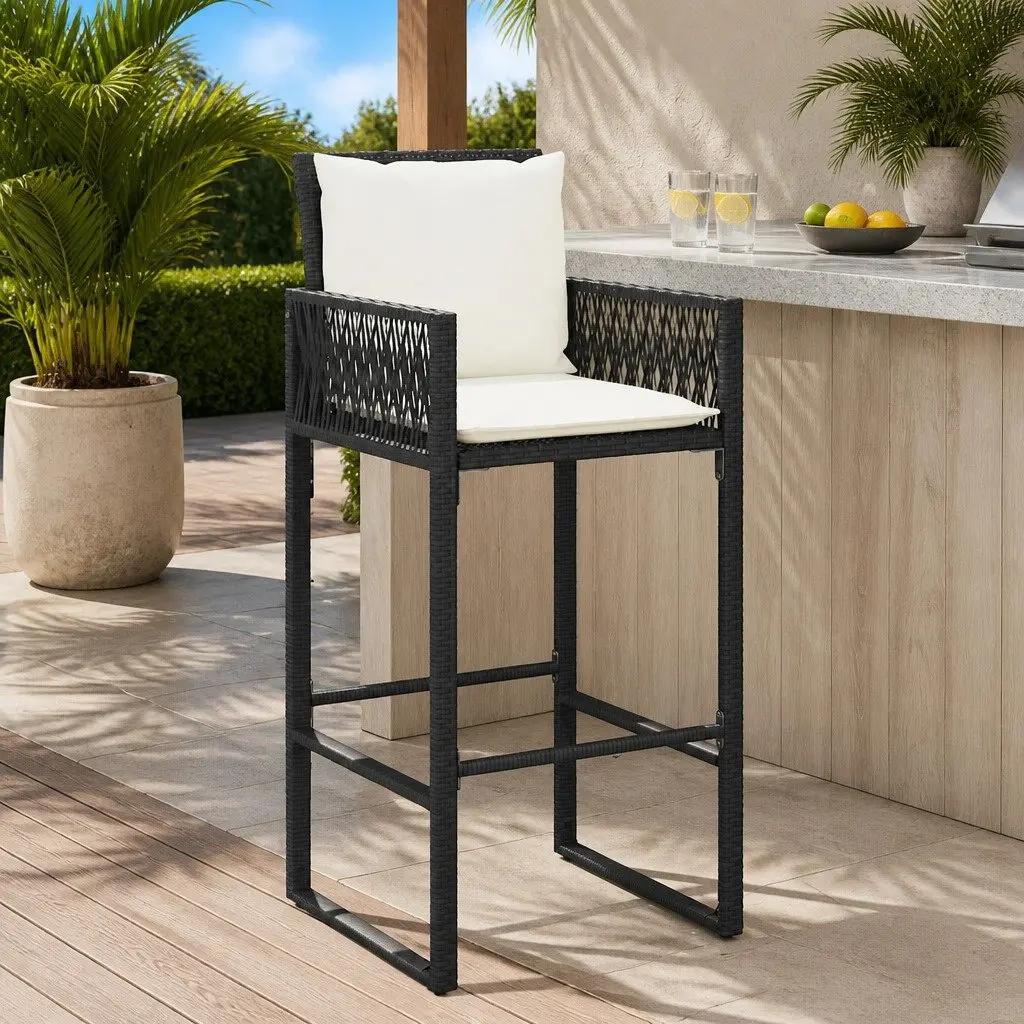 Outdoor Bar Stools Set with Cushions and Armrests
