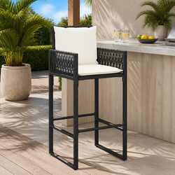 Durable Outdoor Bar Stools Set with Cushions and Armrests
