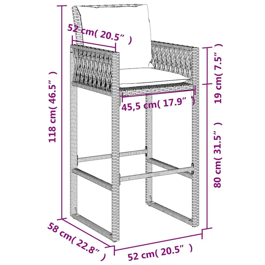Outdoor Bar Stools Set with Cushions and Armrests